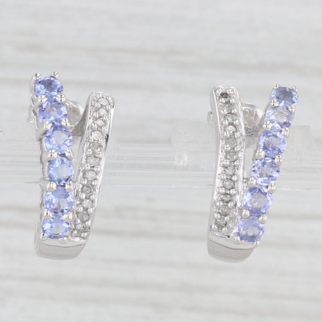 Light Gray 1.08ctw Tanzanite Diamond J-Hook Earrings 10k White Gold Drops