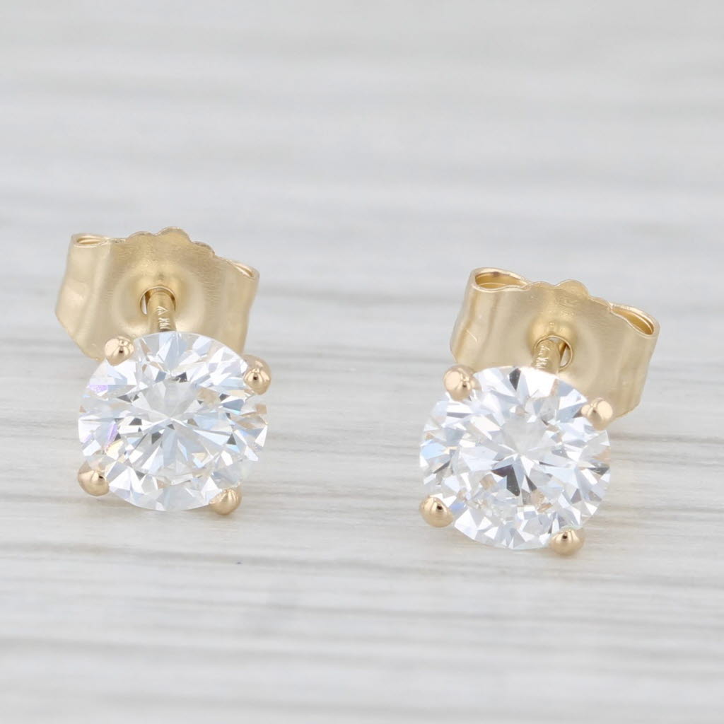 Light Gray New 1ctw Lab Created Diamond Stud Earrings 14k Yellow Gold Round Solitaires