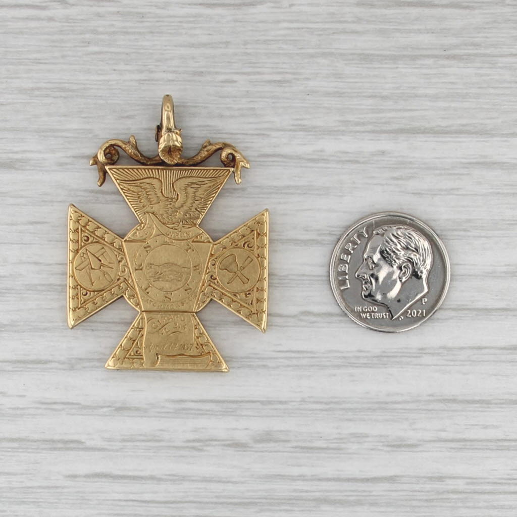 Antique Mark Master Mason Royal Arch Cross Fob 18k Gold 1800s Engraved Masonic