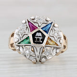 Order Eastern Star Signet Ring 10k 14k Gold Diamond Lab Created Gems Masonic