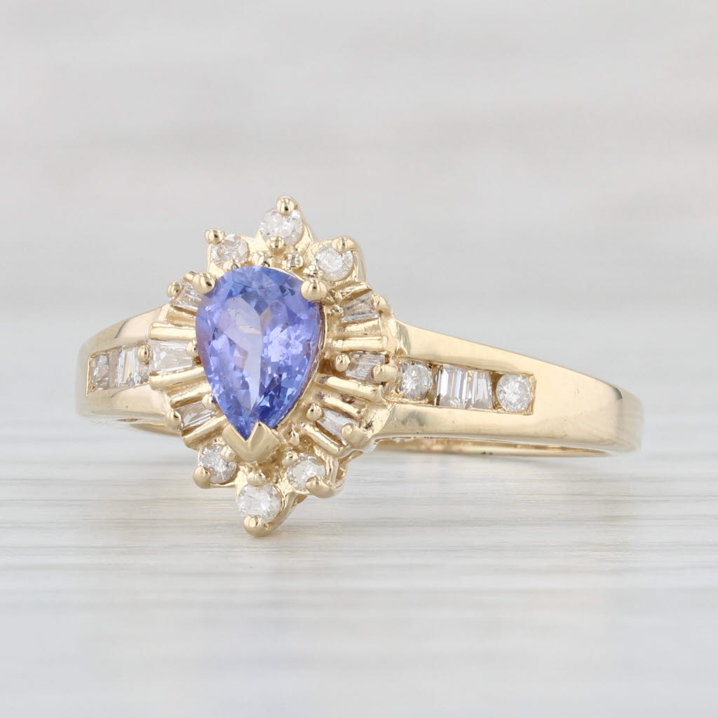 Light Gray 0.92ctw Pear Tanzanite Diamond Halo Ring 14k Yellow Gold Size 9.5