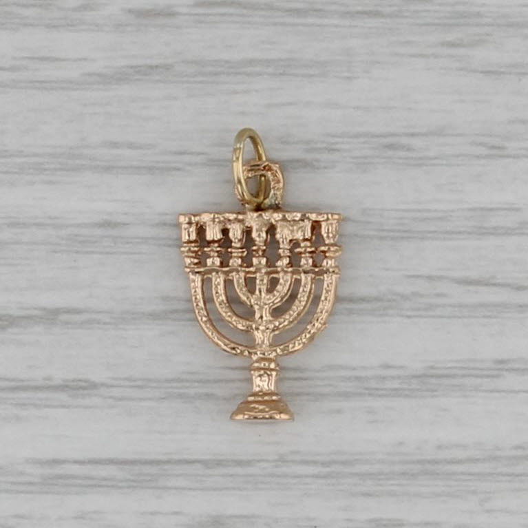 Hannukah Charm 14k Yellow Gold Hebrew Judaica Pendant