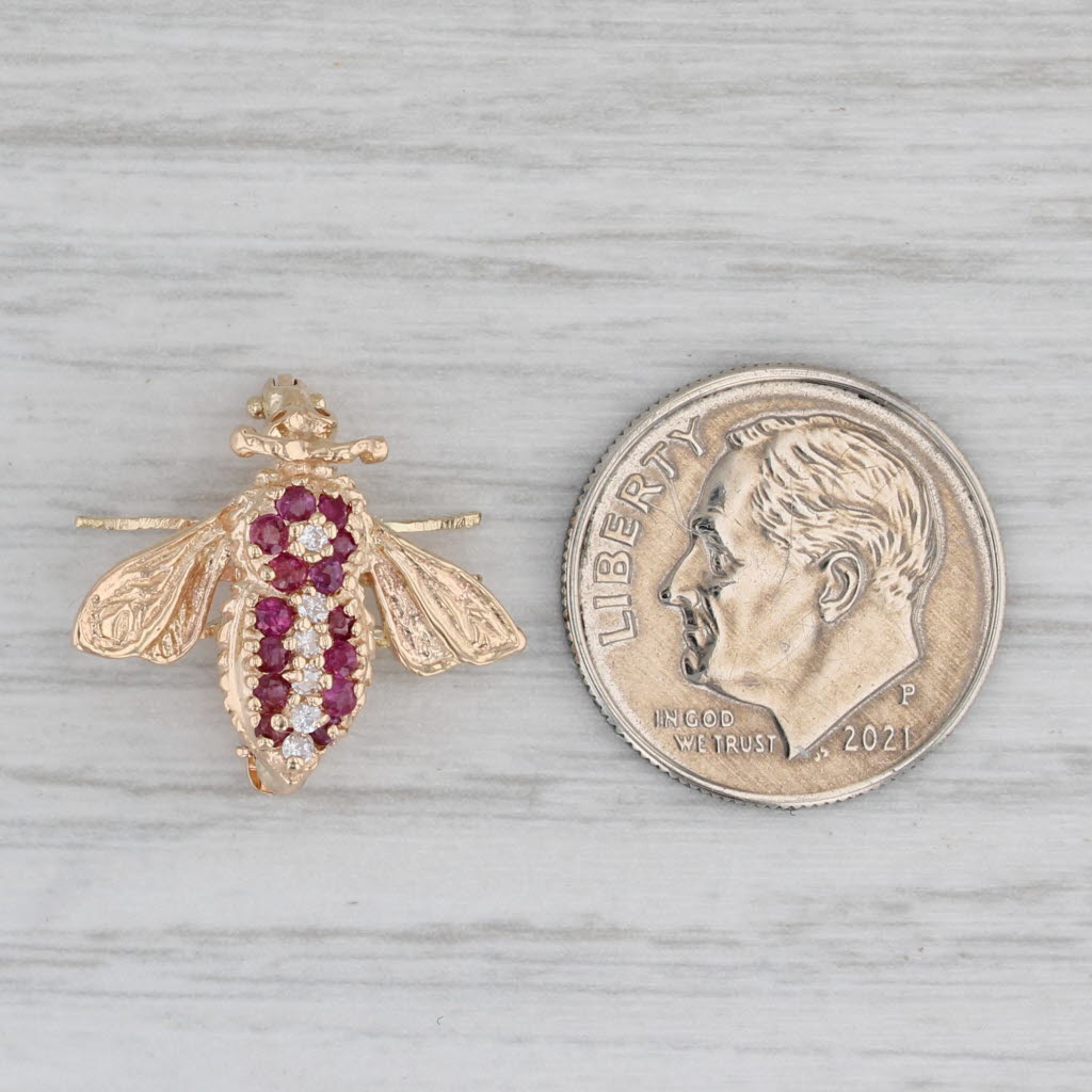 Gray 0.20ctw Ruby Diamond Little Bee Pin 14k Yellow Gold