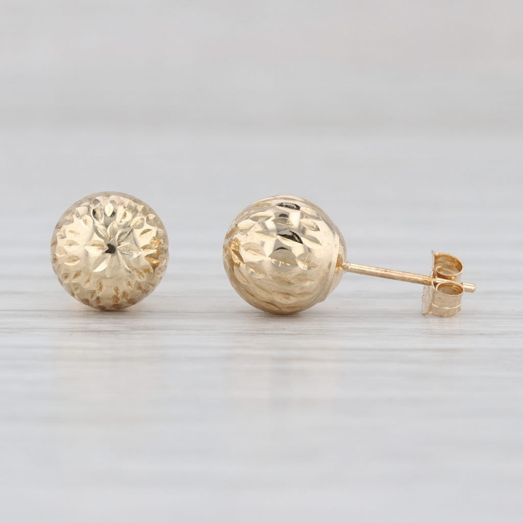 Small Textured Bead Stud Earrings 14k Yellow Gold 7.8mm Studs