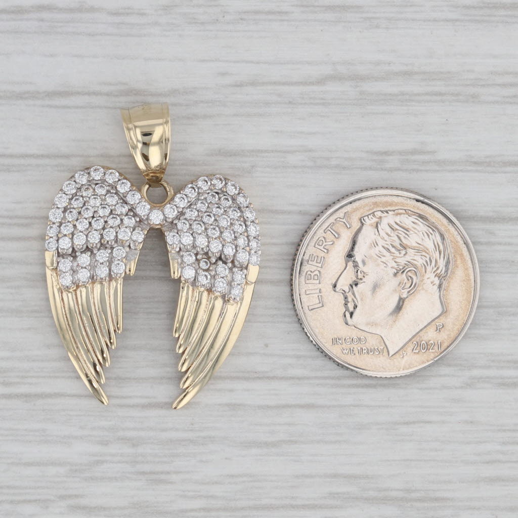 Gray Cubic Zirconia Angel Wings Pendant 10k Yellow Gold