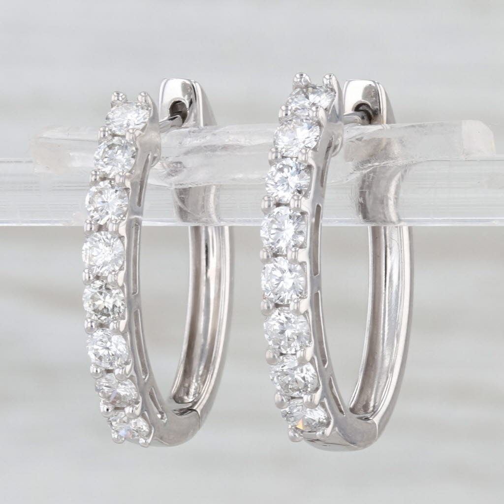 1ctw Diamond Hoop Earrings 14k White Gold Hinged Snap Top Hoops