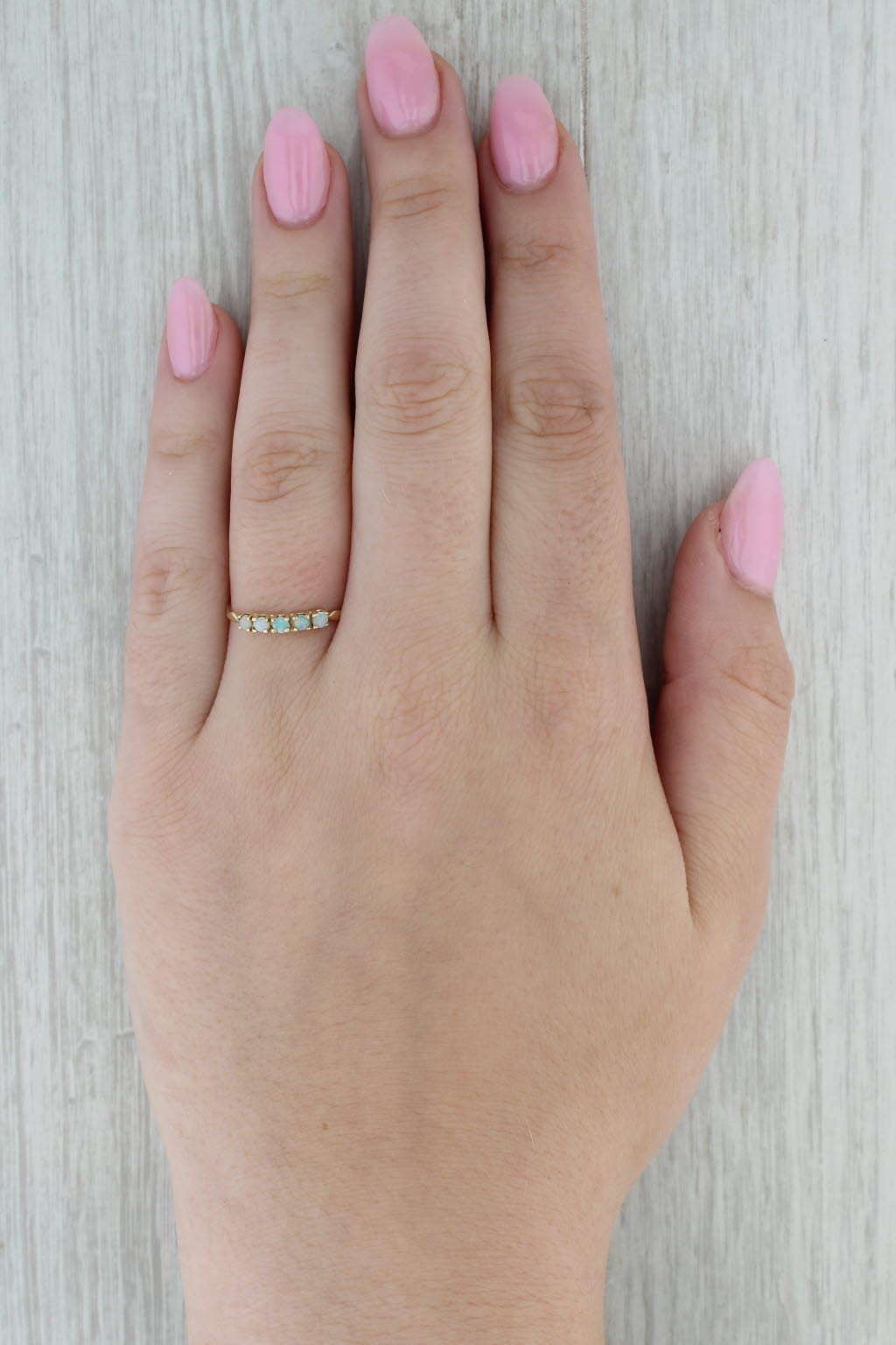 Dark Gray Round Opal 5-Stone Ring 14k Yellow Gold Size 9.5 Stackable