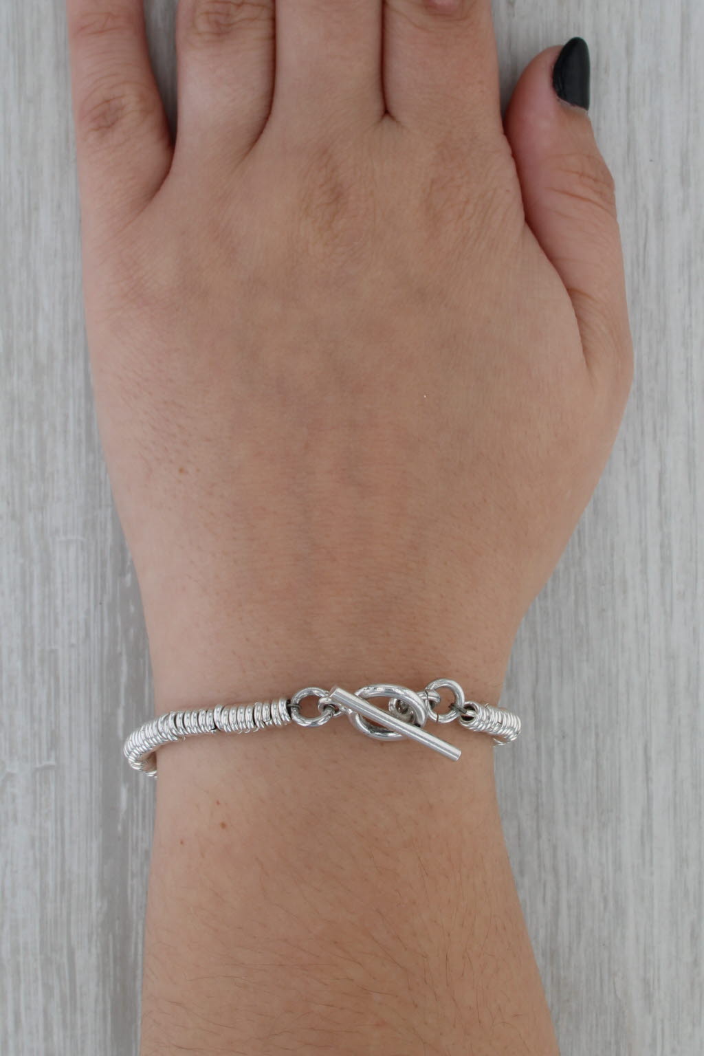 Layered Ring Circle Bead Bracelet Sterling Silver 6.5" 4.7mm Toggle Clasp