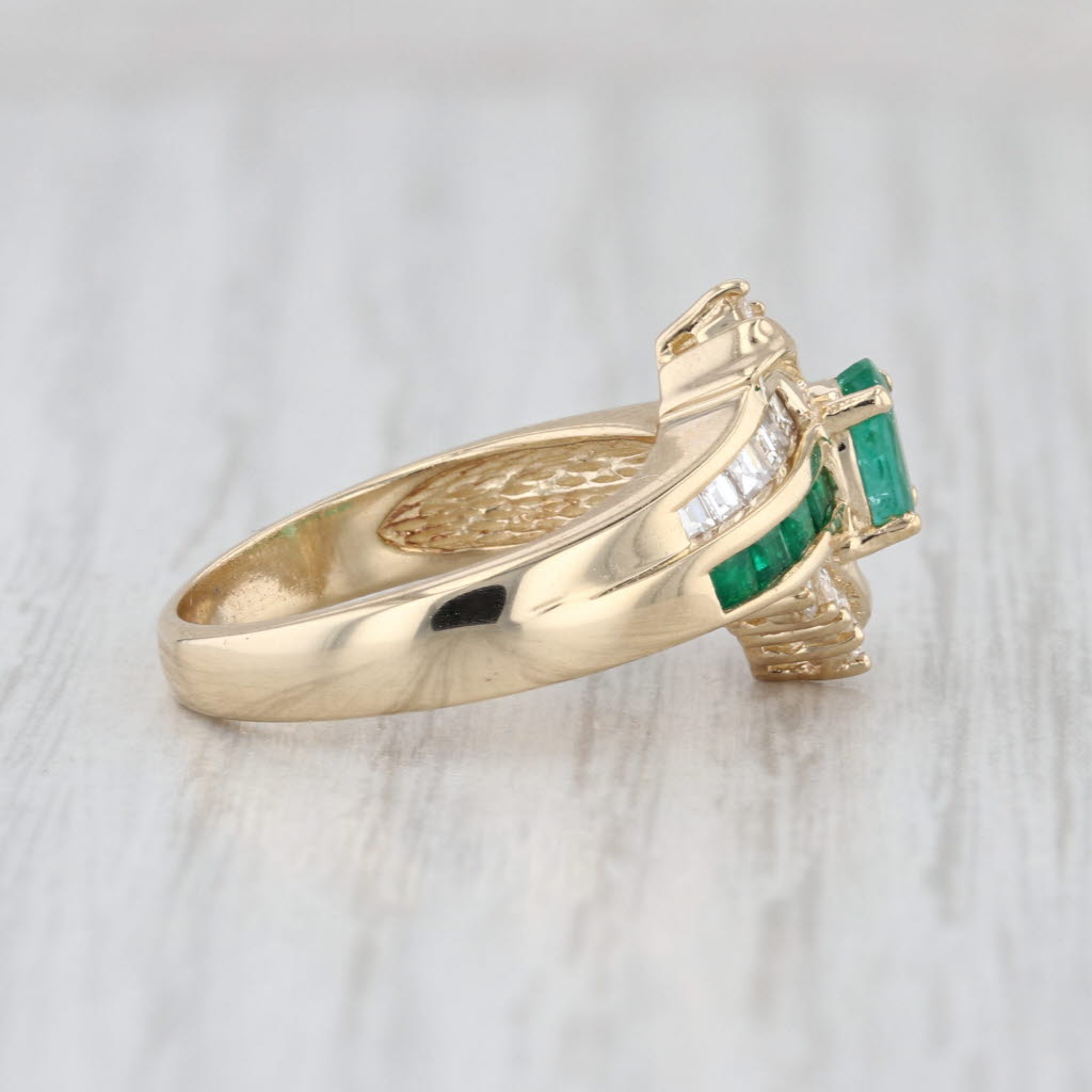 0.82ctw Oval Emerald Diamond Bypass Ring 14k Yellow Gold Size 6.5