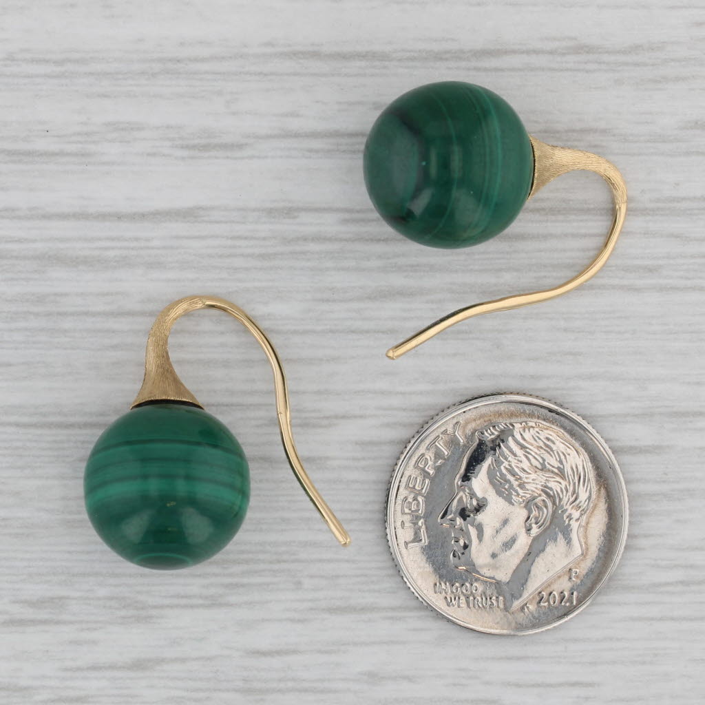 Gray Marco Bicego Africa Green Malachite Bead Drop Earrings 18k Gold Hook Posts