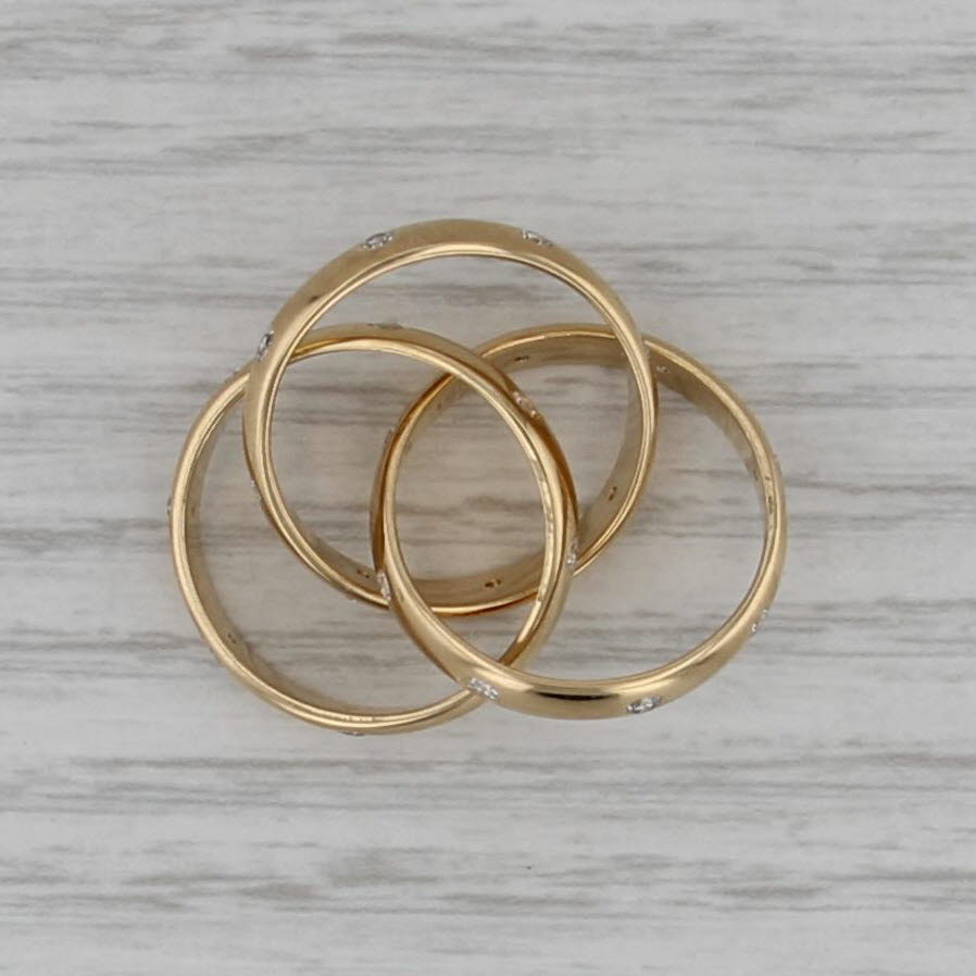 0.70ctw Diamond Dots Rolling Puzzle Ring 3-Bands 18k Yellow Gold Size 5.5