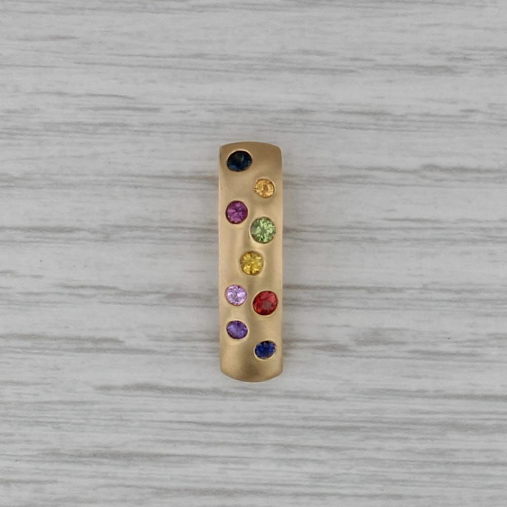 0.68ctw Multicolor Sapphire Polka Dots Drop Bar Pendant 18k Yellow Gold