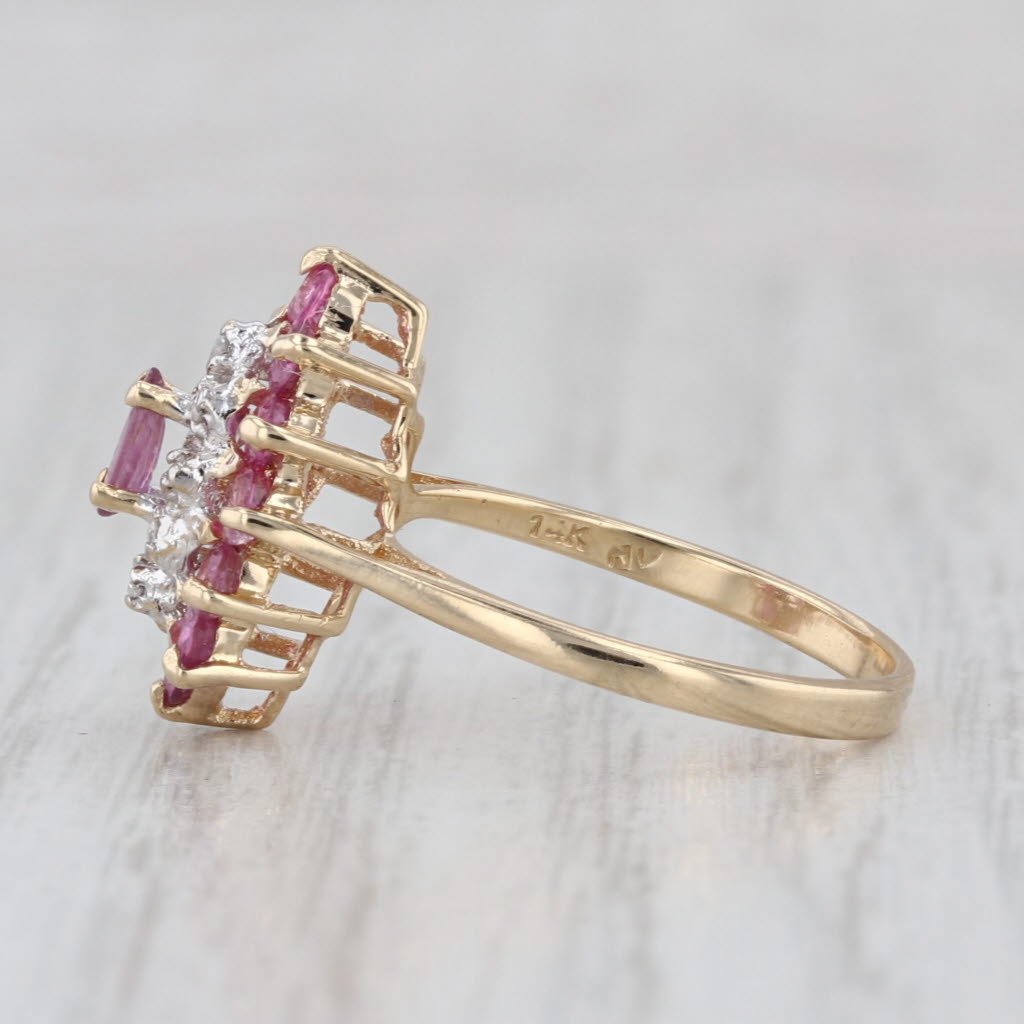 0.94ctw Ruby Diamond Cluster Ring 14k Yellow Gold Size 5.75