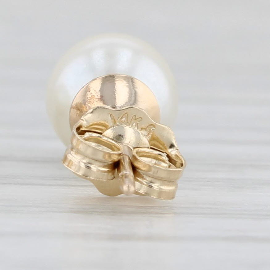 Light Gray Cultured Pearl Bead Solitaire Stud Earrings 14k Yellow Gold