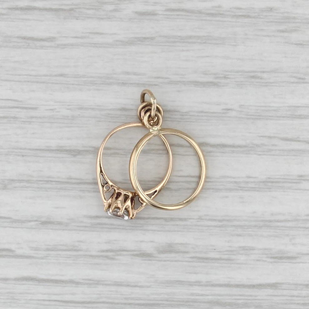 Vintage Lab Created Bridal Set Charm 9k Gold Engagement Wedding Ring Pendant