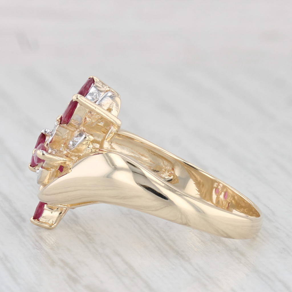 Light Gray 0.68ctw Ruby Diamond Cluster Bypass Ring 10k Yellow Gold Size 7