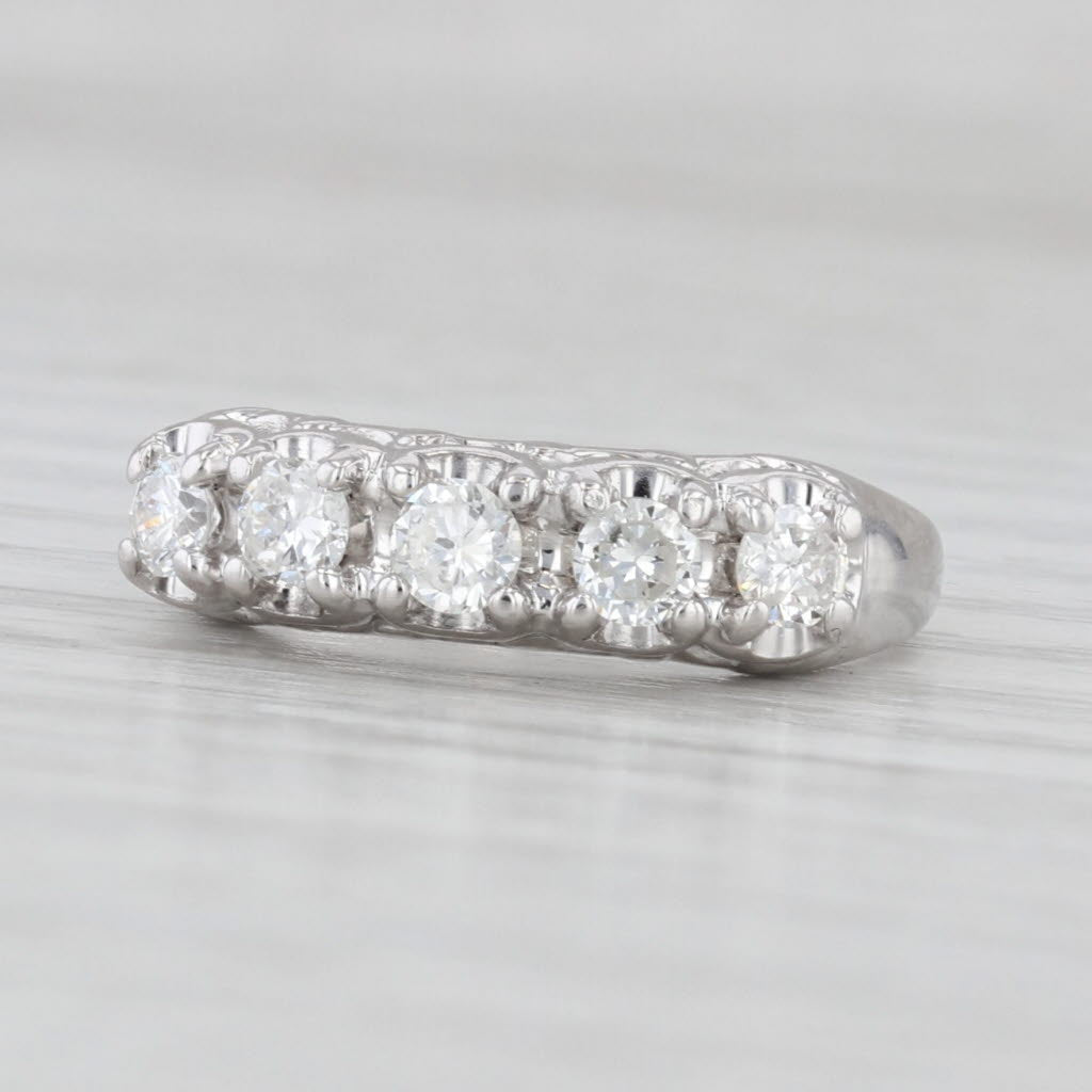 Light Gray 0.47ctw Diamond 5-Stone Ring 14k White Gold Size 4.75 Wedding Anniversary Band