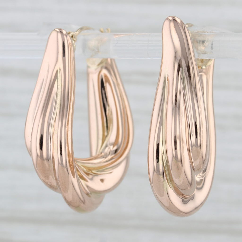 Light Gray Woven Oval Hoop Earrings 14k Rose Gold Snap Top Hoops