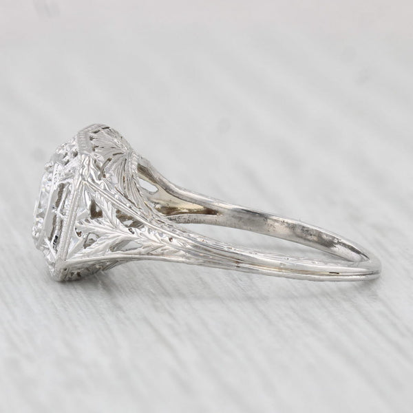 Vintage Diamond Filigree Ring 18k White Gold Size 7 GIA 2-Stone Engagement