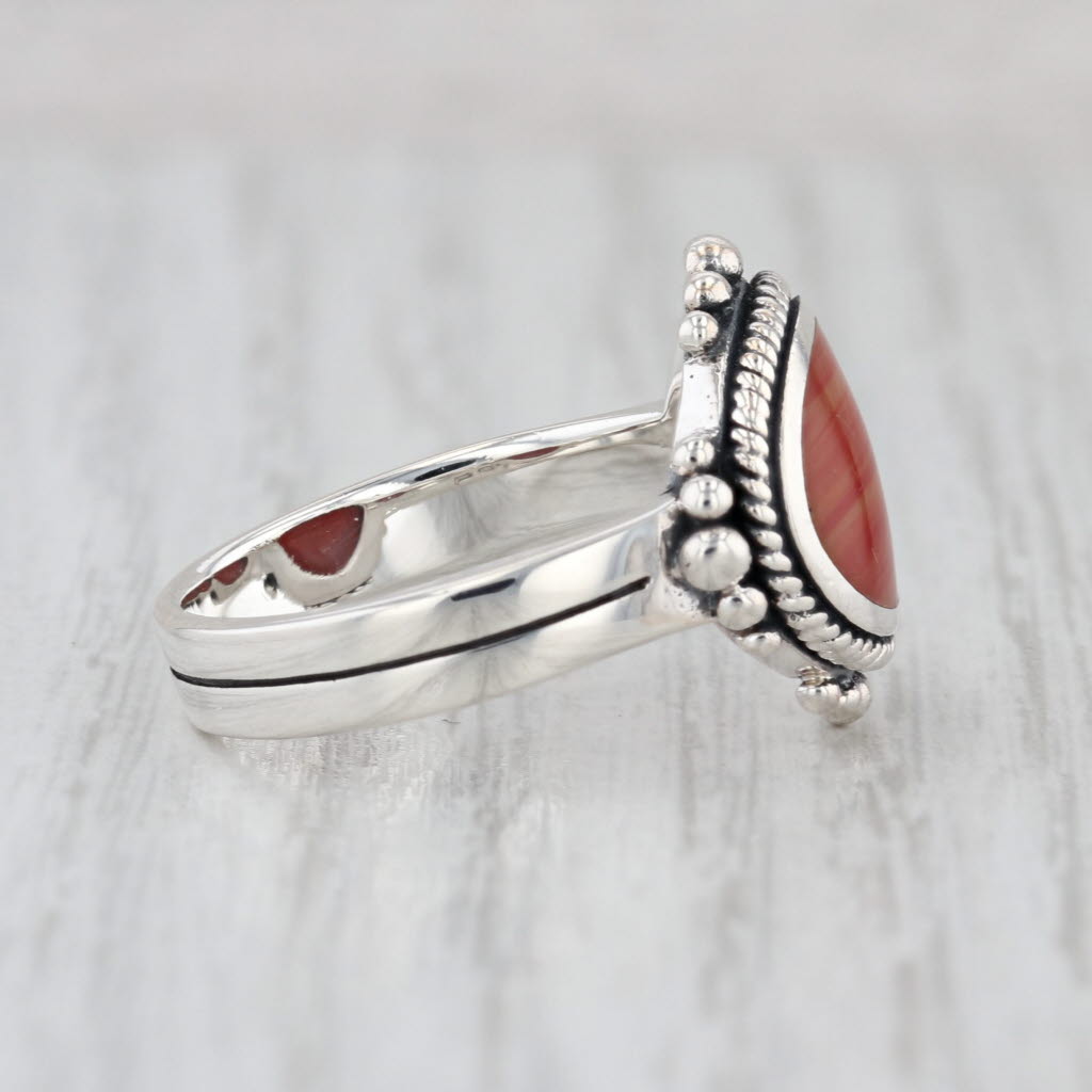 Orange Resin Bead Accented Ring Sterling Silver Size 8