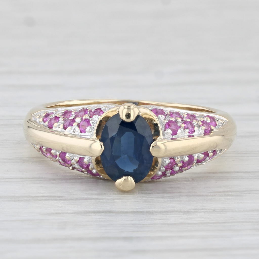 Light Gray 1.54ctw Oval Blue Sapphire Pink Sapphire Ring 10k Yellow Gold Size 6.75