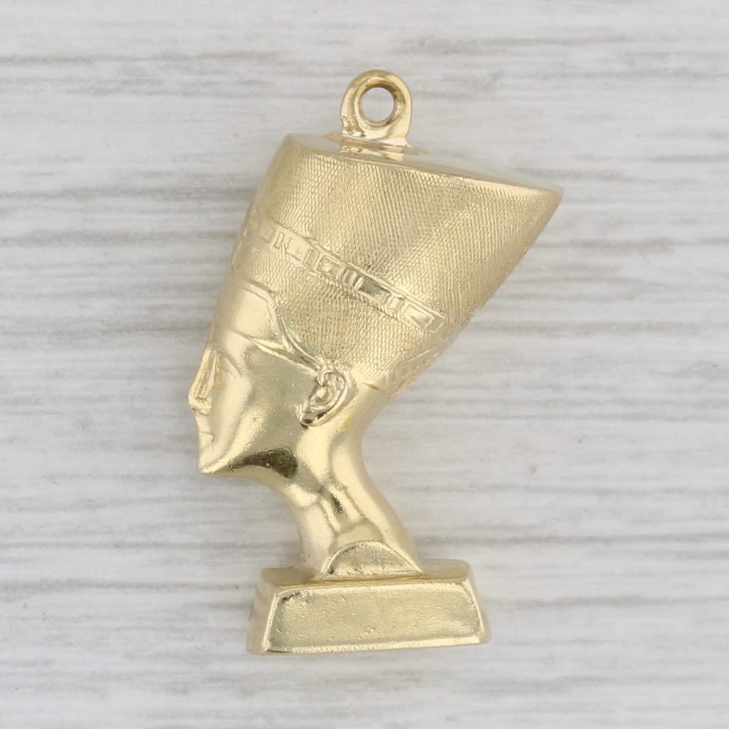 Gray Egyptian Queen Nefertiti Charm 14k Yellow Gold Figural Bust