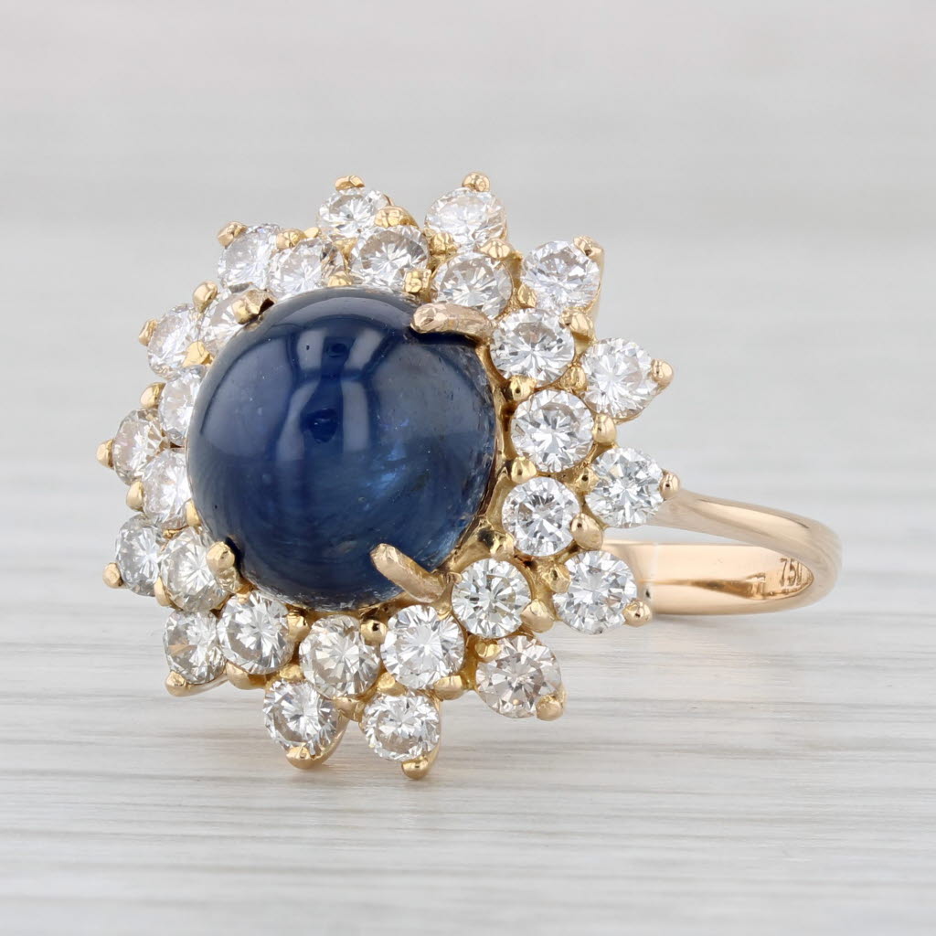 Light Gray Blue Sapphire Diamond Halo Ring 18k Yellow Gold Size 8 Cocktail