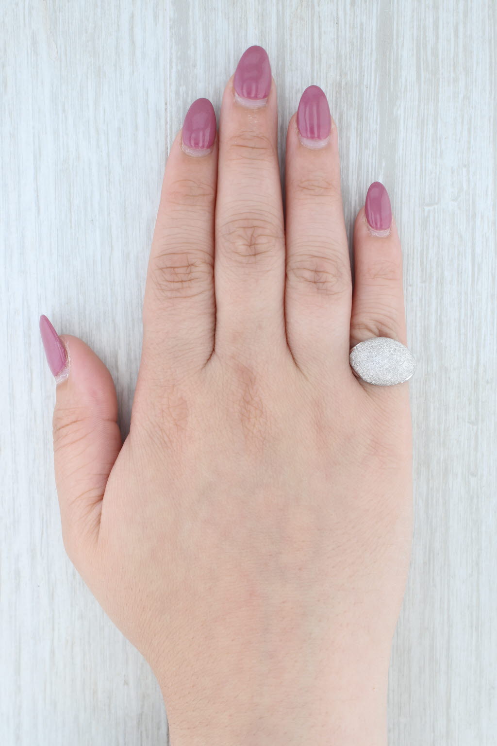 Light Gray Shimmering Brushed Dome Ring 10k White Gold Size 6.25