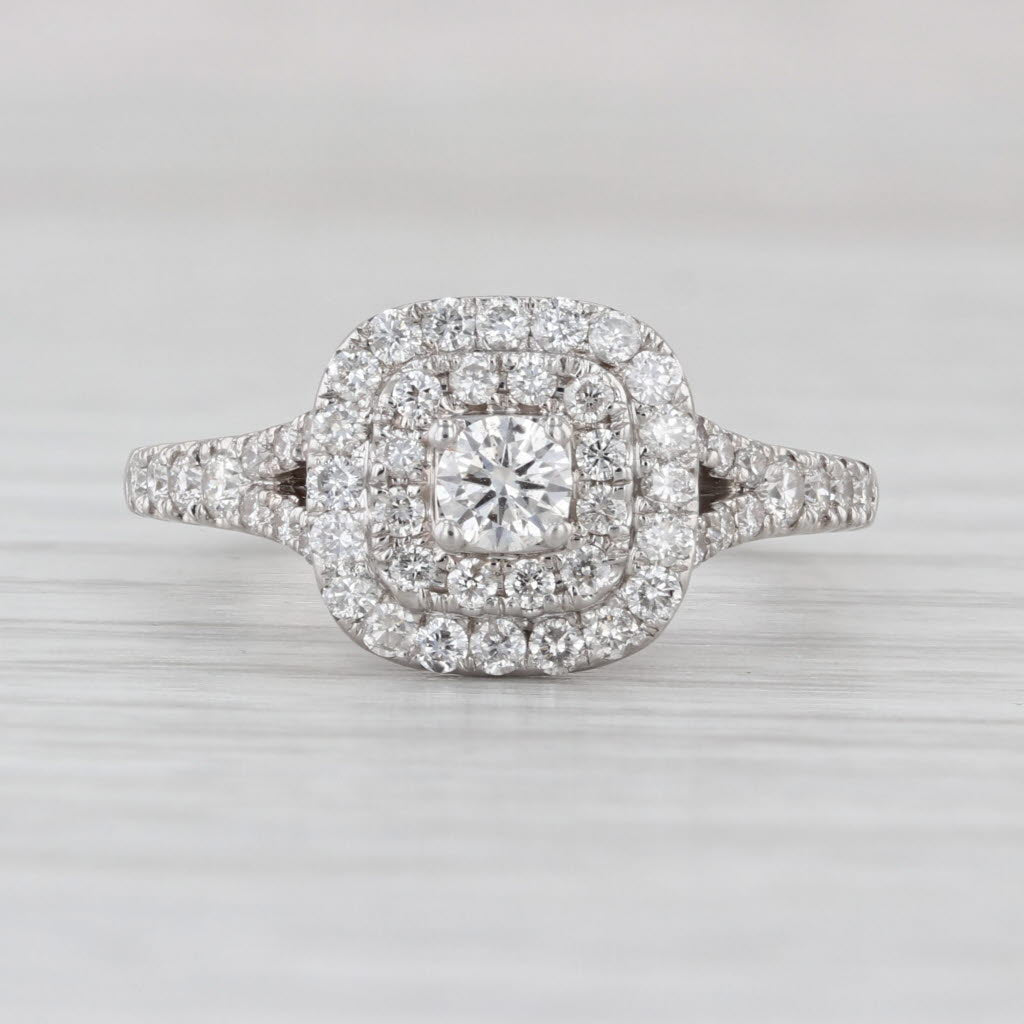 1ctw Round Diamond Halo Engagement Ring 14k White Gold Size 7 Cathedral