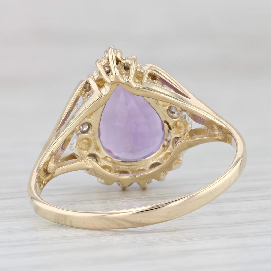 Light Gray 2.70ctw Amethyst Pear Diamond Halo Ring 14k Yellow Gold Size 11