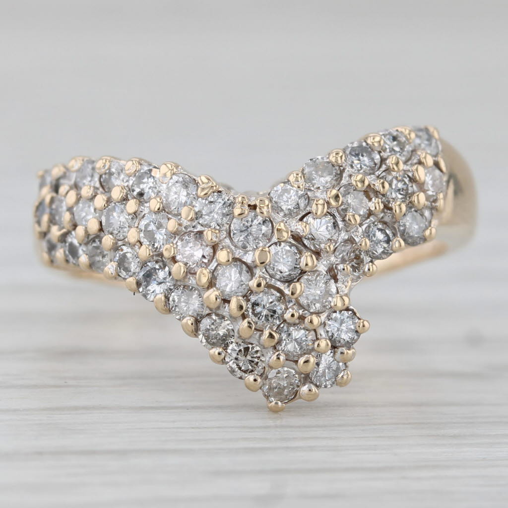 Gray 0.79ctw Diamond Cluster Contoured V Ring 14k Yellow Gold Size 7.5