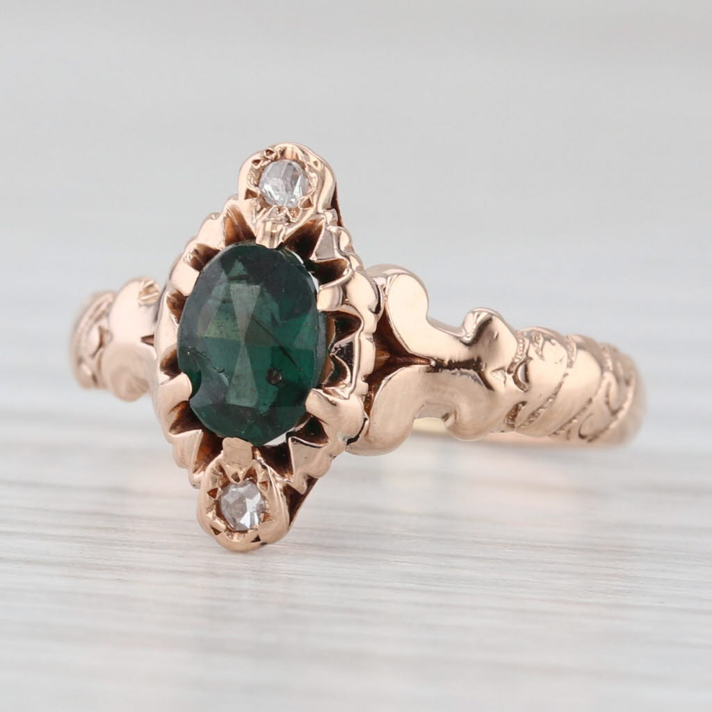 Victorian Red Garnet Doublet Diamond Ring 10k Rose Gold Ornate Size 5.25