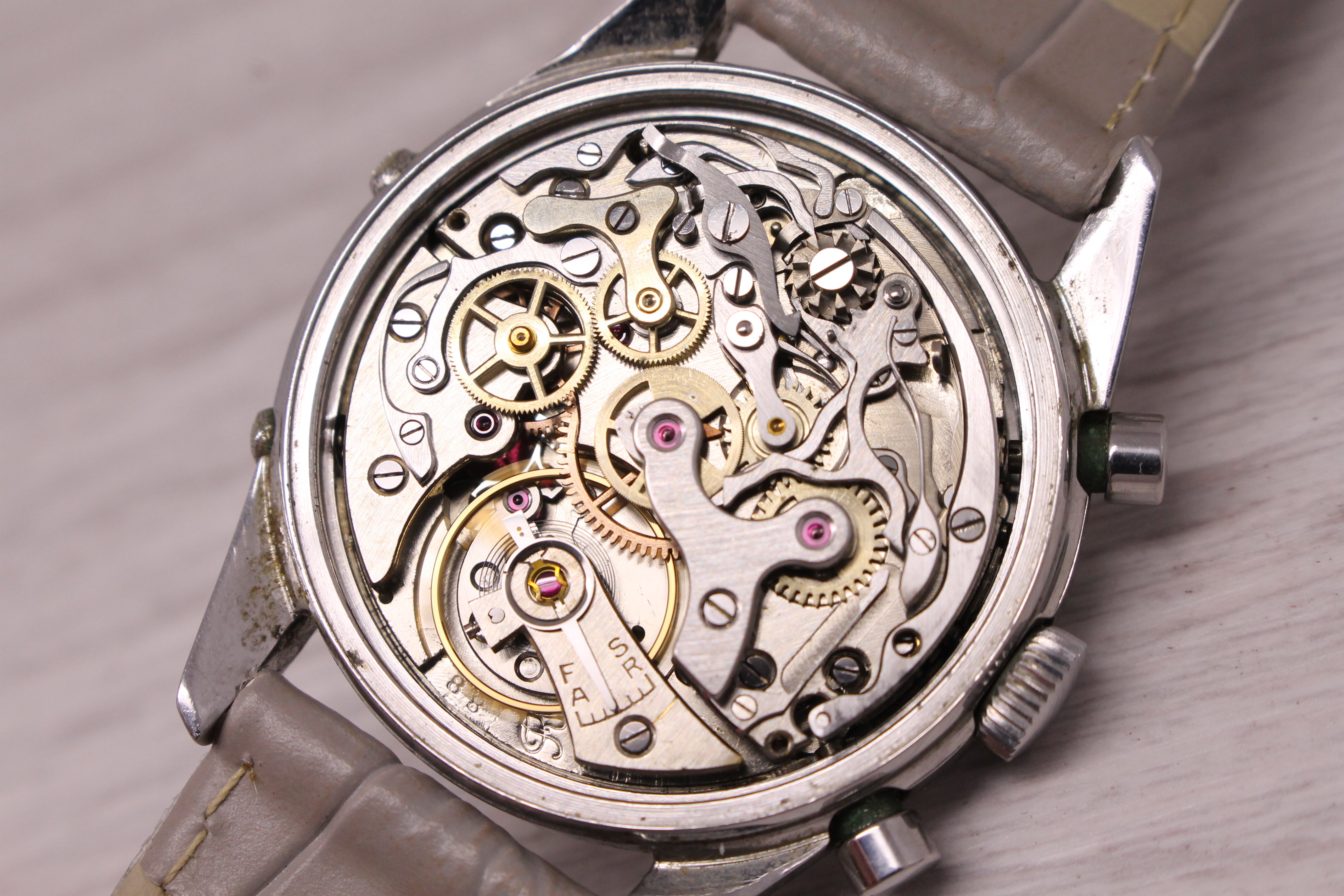 Rosy Brown Vintage Valjoux 88 36mm Stainless Steel Triple Date Moonphase Chronograph Watch