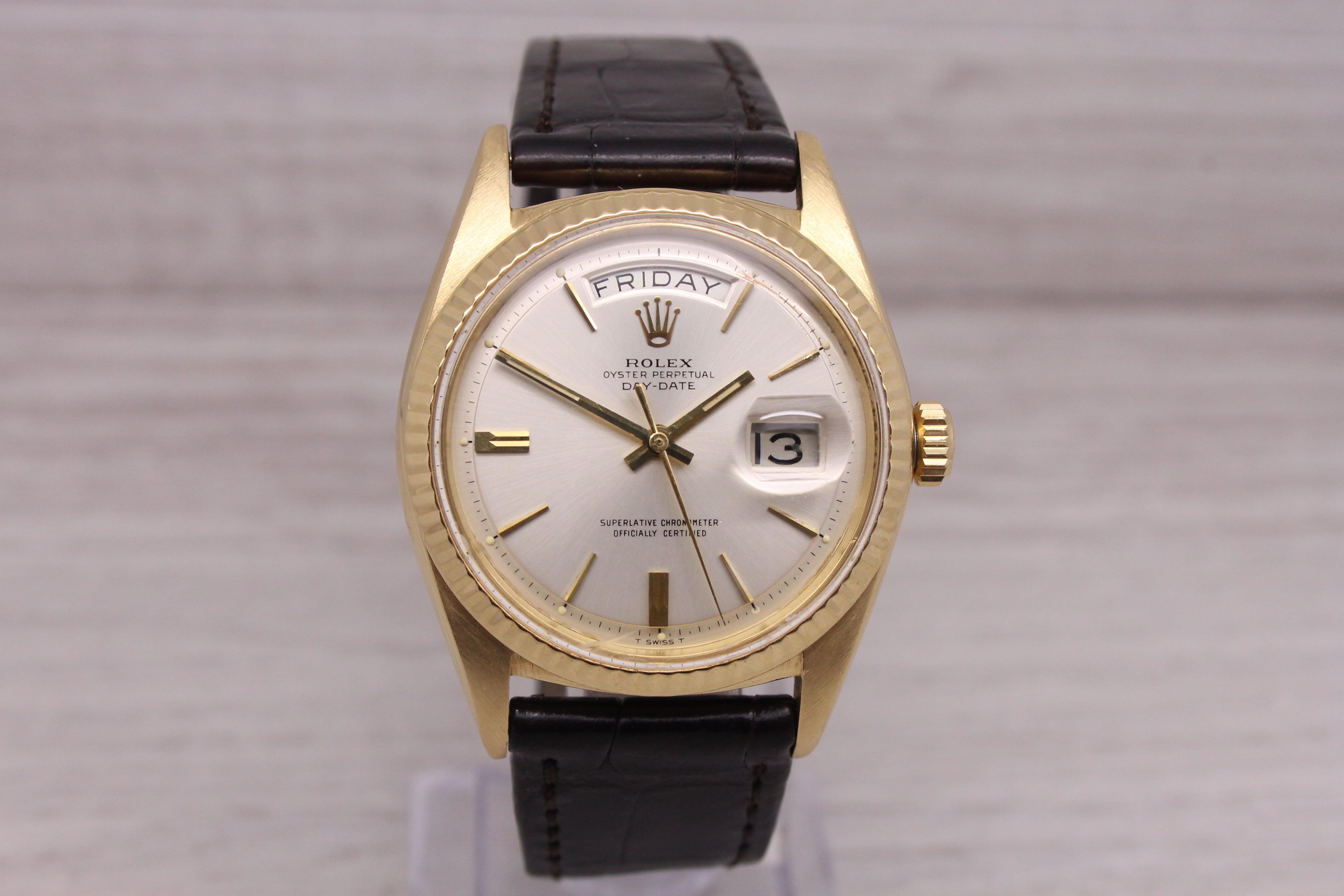 Dark Gray Vintage 1967 Rolex Day Date 1803 Mens 18k Yellow Gold Automatic Watch President