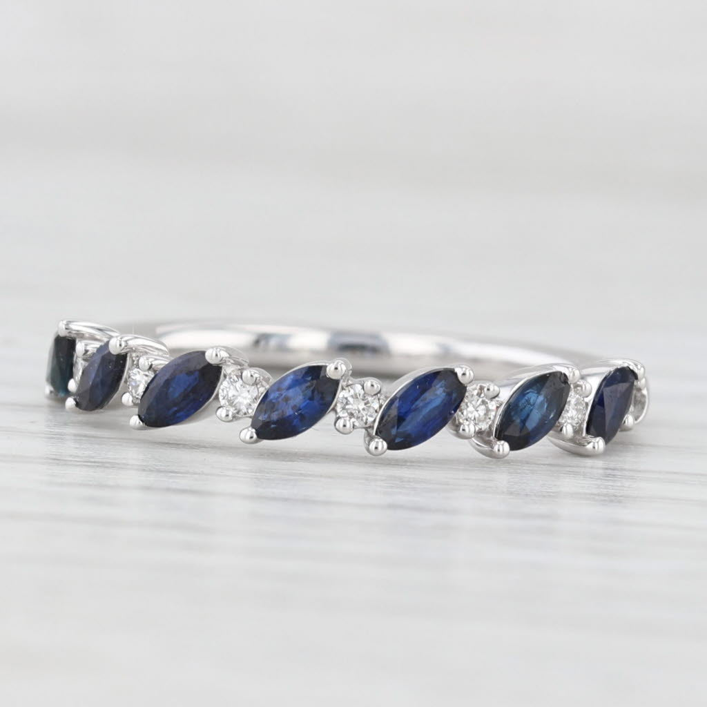 0.96ctw Diamond Sapphire Ring 14k White Gold Size 7.5 Stackable Wedding Band