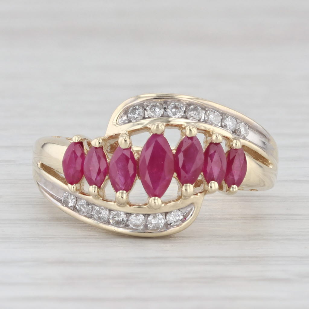 Light Gray 1.14ctw Marquise Ruby Diamond 10k Yellow Gold Ring Size 7