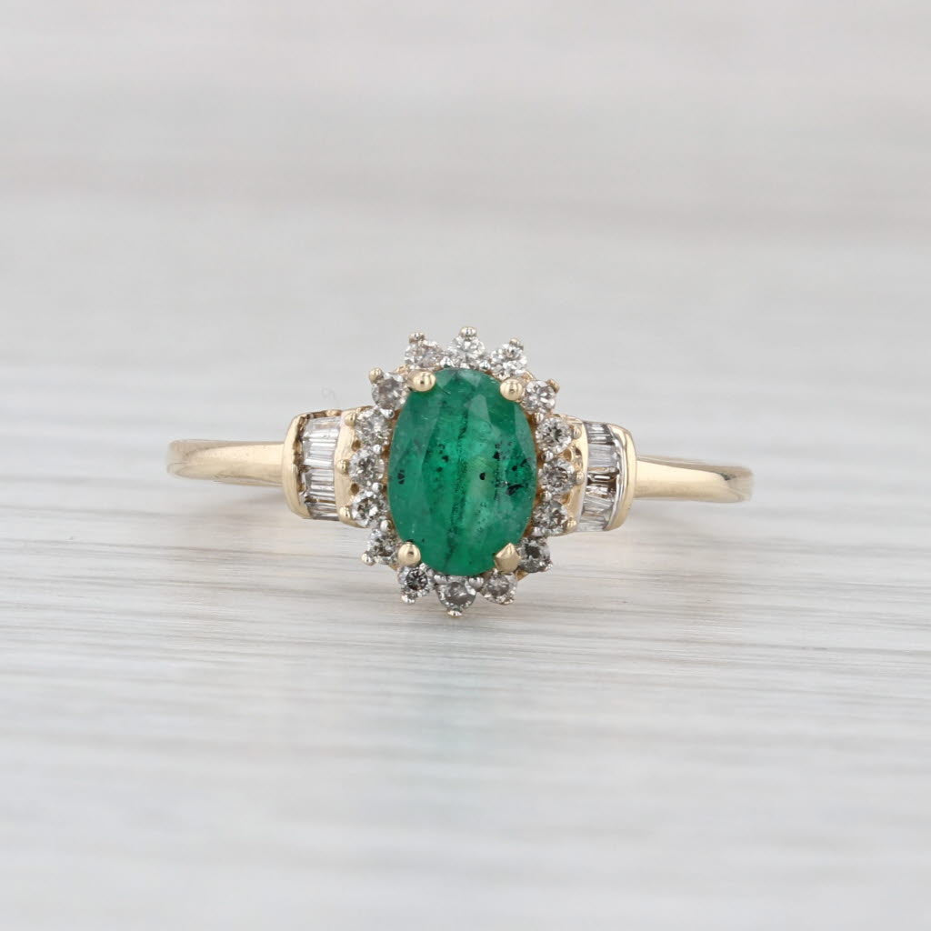 0.92ctw Emerald Diamond Halo Ring 10k Yellow Gold Size 7.25