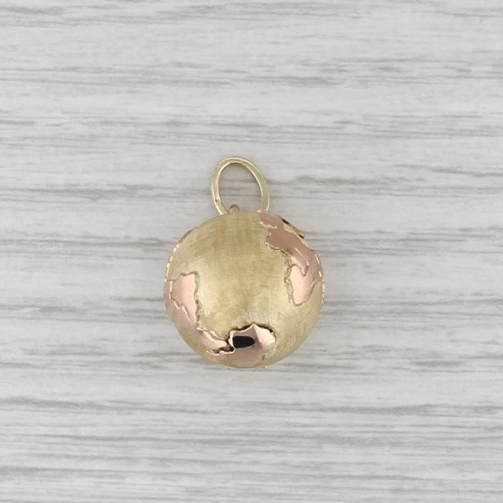 Vintage Globe Charm 14k Yellow Rose Gold 3D Pendant Italian