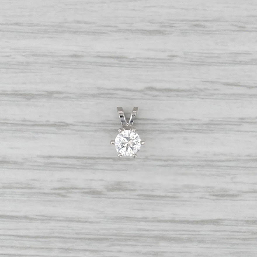 New 0.37ct Diamond Solitaire Pendant 14k White Gold Small Round Drop 6 Prong
