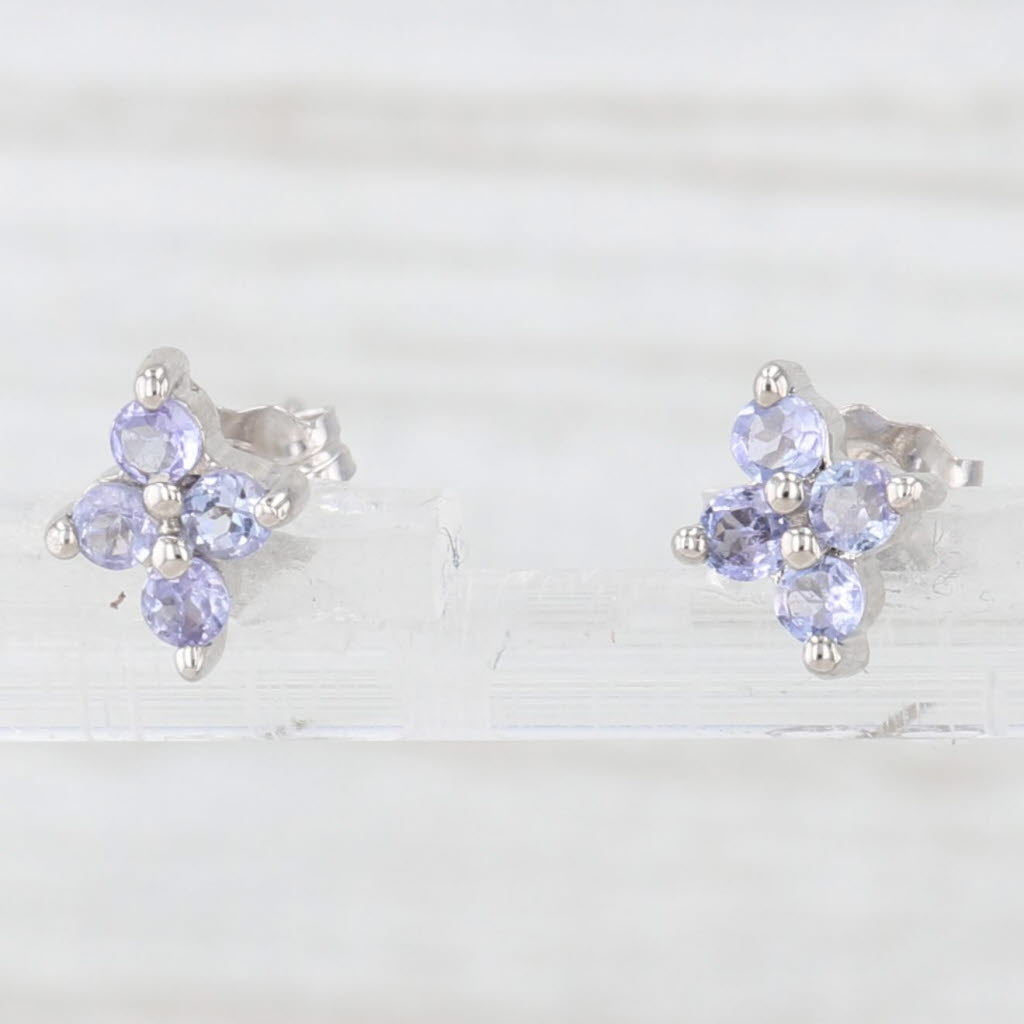 Light Gray 0.30ctw Tanzanite Flower Stud Earrings 10k White Gold