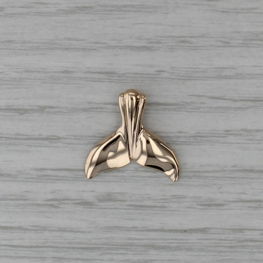 Whale Tail Pendant 14k Yellow Gold Nautical Jewelry