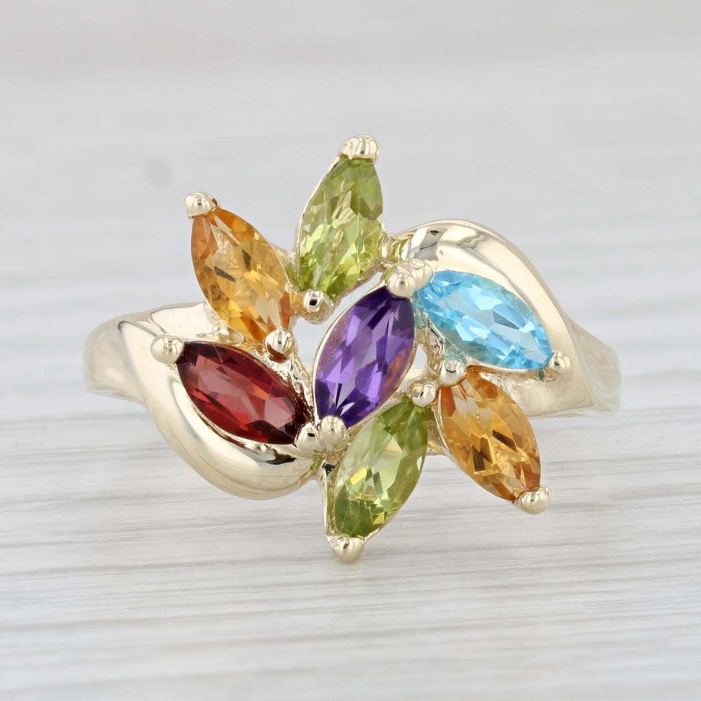 Light Gray 1.85ctw Amethyst Garnet Citrine Topaz Peridot Cluster Ring 10k Gold Size 8.25