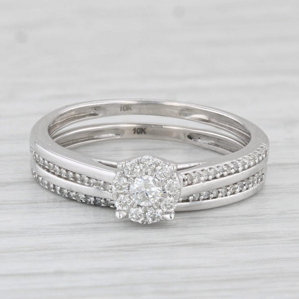 0.29ctw Round Diamond Engagement Ring Wedding Band Set 10k White Gold size 7.5