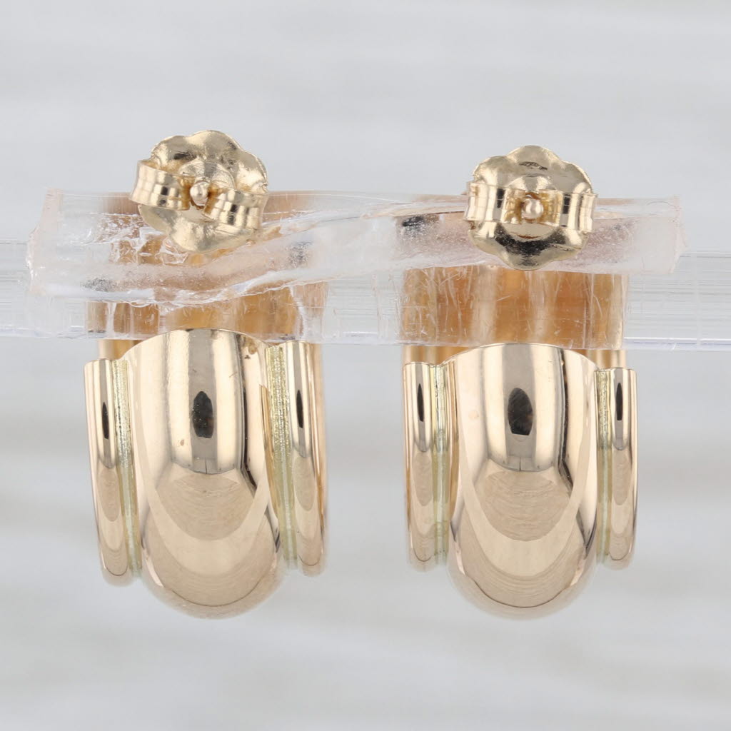 Small C-Hoop Earrings 14k Yellow Gold Butterfly Backs Round Hoops