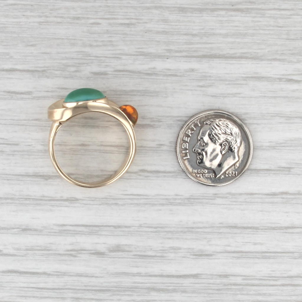 Green Turquoise Orange Opal Ring 14k Yellow Gold Size 6.75 Cocktail