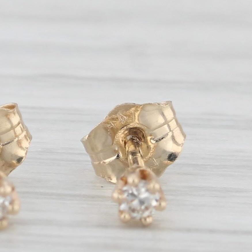 Light Gray Small Diamond Stud Earrings 14k Yellow Gold Round Solitaire Studs