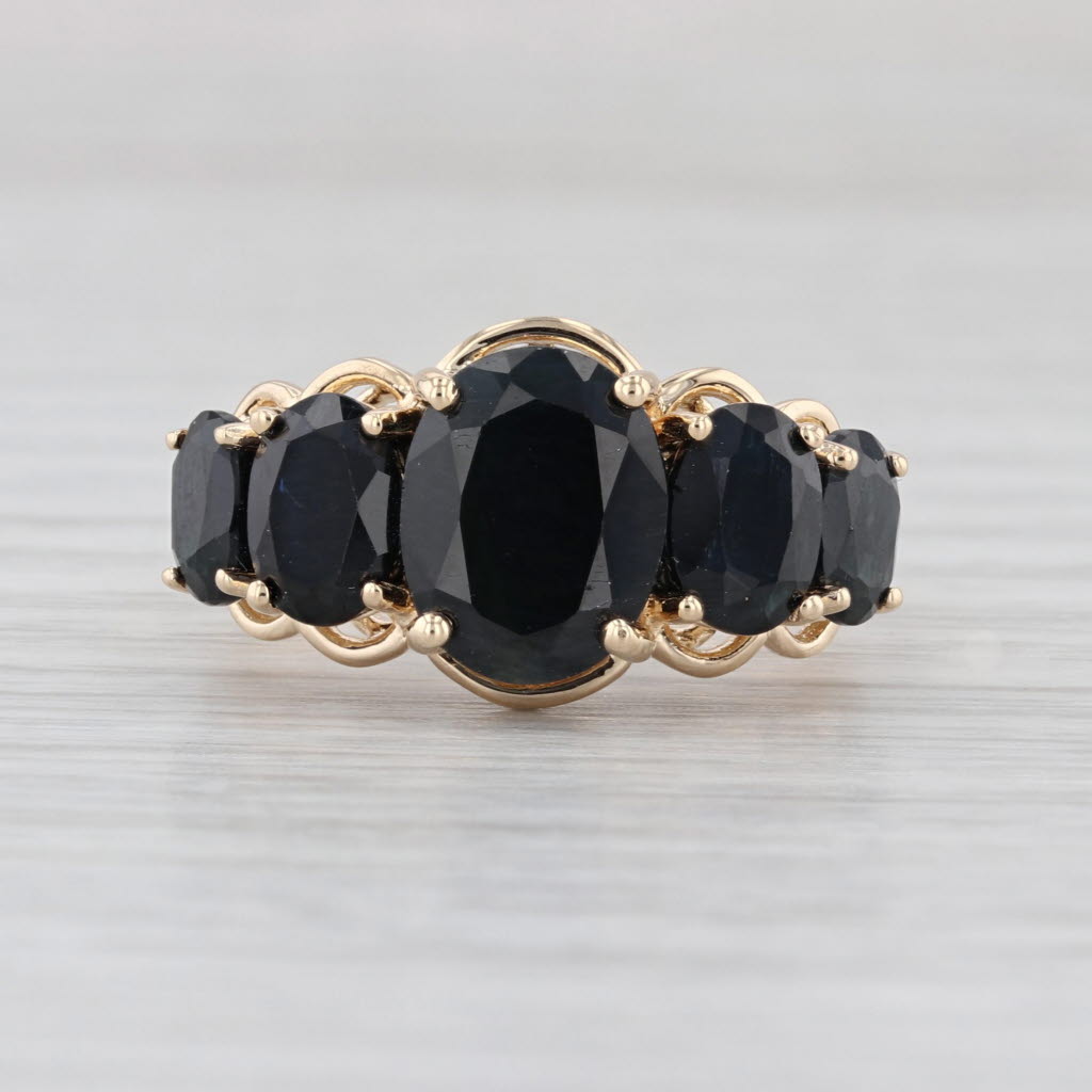 6.83ctw 5-Stone Black Sapphire Ring 10k Yellow Gold Size 8.25