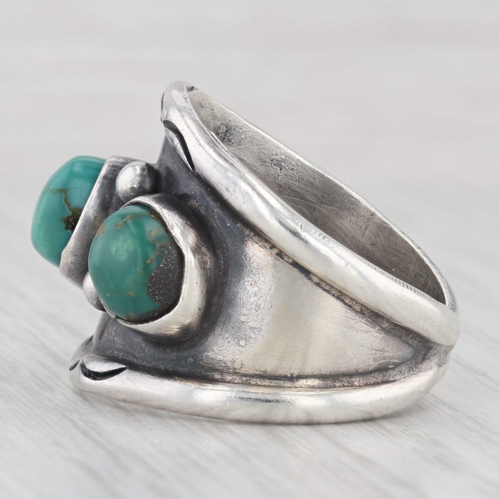 Light Gray Vintage Native American Baroque Turquoise Ring Sterling Silver Size 11 Signed