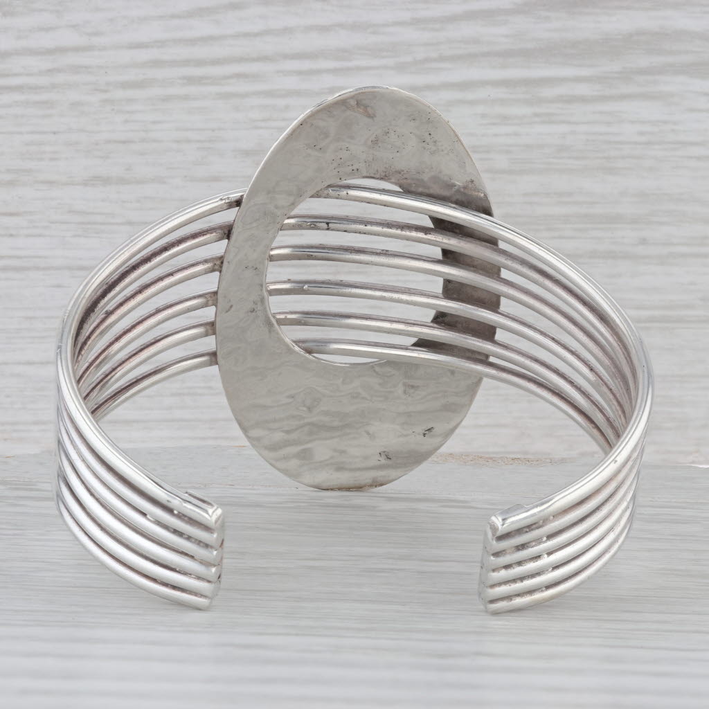 Gray Hammered Layered Bar Cuff Bracelet Sterling Silver Statement 7.25"