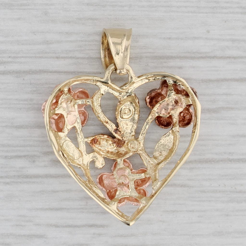 Gray Black Hills Gold Floral Heart Pendant 14k Yellow Rose Flowers